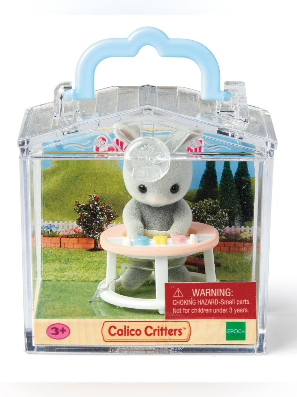 Calico Critters Gray Baby Figure with Blue Handle Carry Case